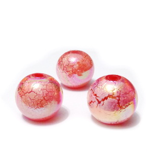 Margele plastic, crackle, fuscia AB, 16mm