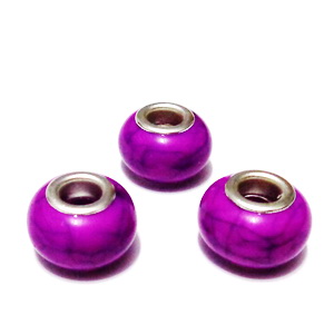 Margele tip Pandora, plastic, imitatie turcoaz violet, 14x9mm, orificiu 5mm