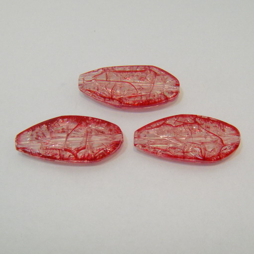 Margele plastic ovale crackle rosii 30x15mm