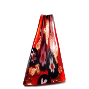 Pandantiv Murano, triunghiular,  negru cu auriu, rosu si alb, 10~32x 60mm