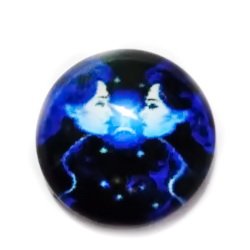 Cabochon sticla zodiac, albastru, GEMENI, 12x4mm  1 buc