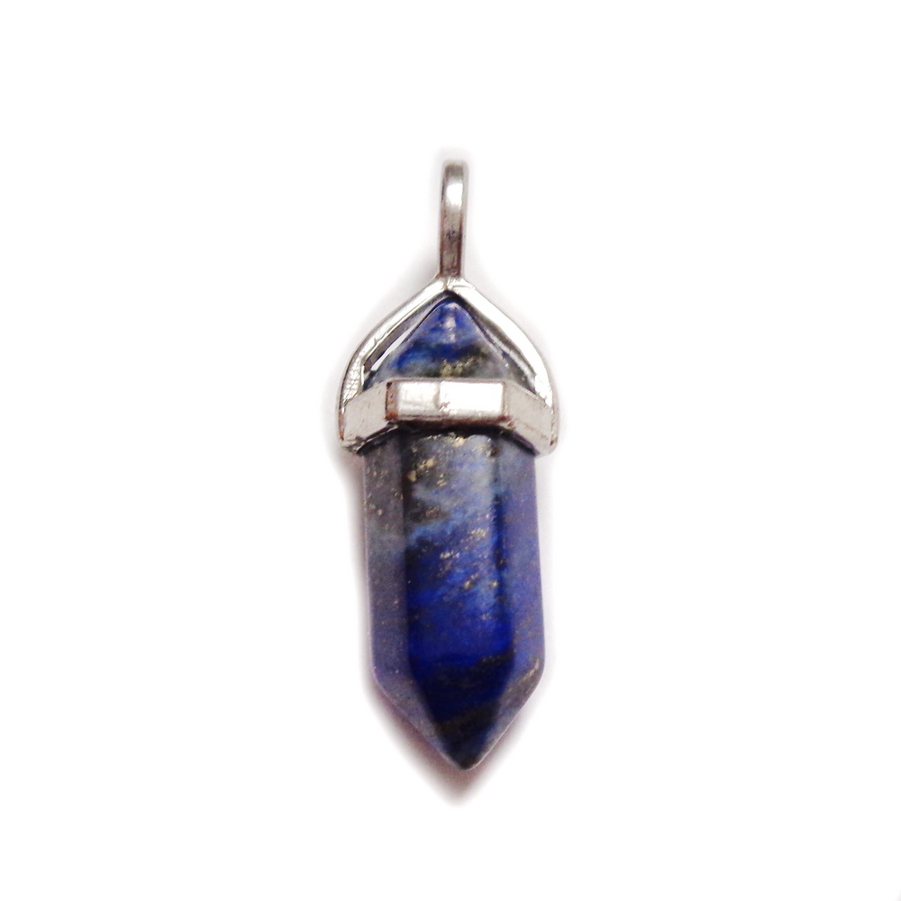 Pandantiv Lapis Lazuli, 38x8mm cu agatatoare argintiu inchis 1 buc
