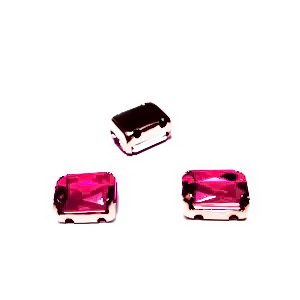 Margele montee rhinestone, plastic, fucsia, dreptunghiulare, 8x6x4mm