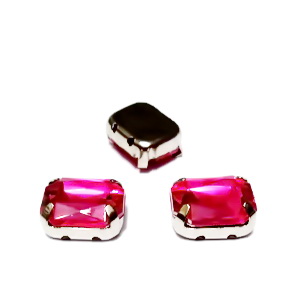 Margele montee rhinestone, plastic, fucsia, dreptunghiulare, 10x8x4.5mm