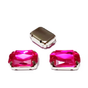 Margele montee rhinestone, plastic, fucsia, dreptunghiulare, 14x10x5mm