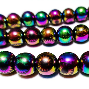 Hematit electroplacat, multicolor, cu imprimeu floare, 8mm