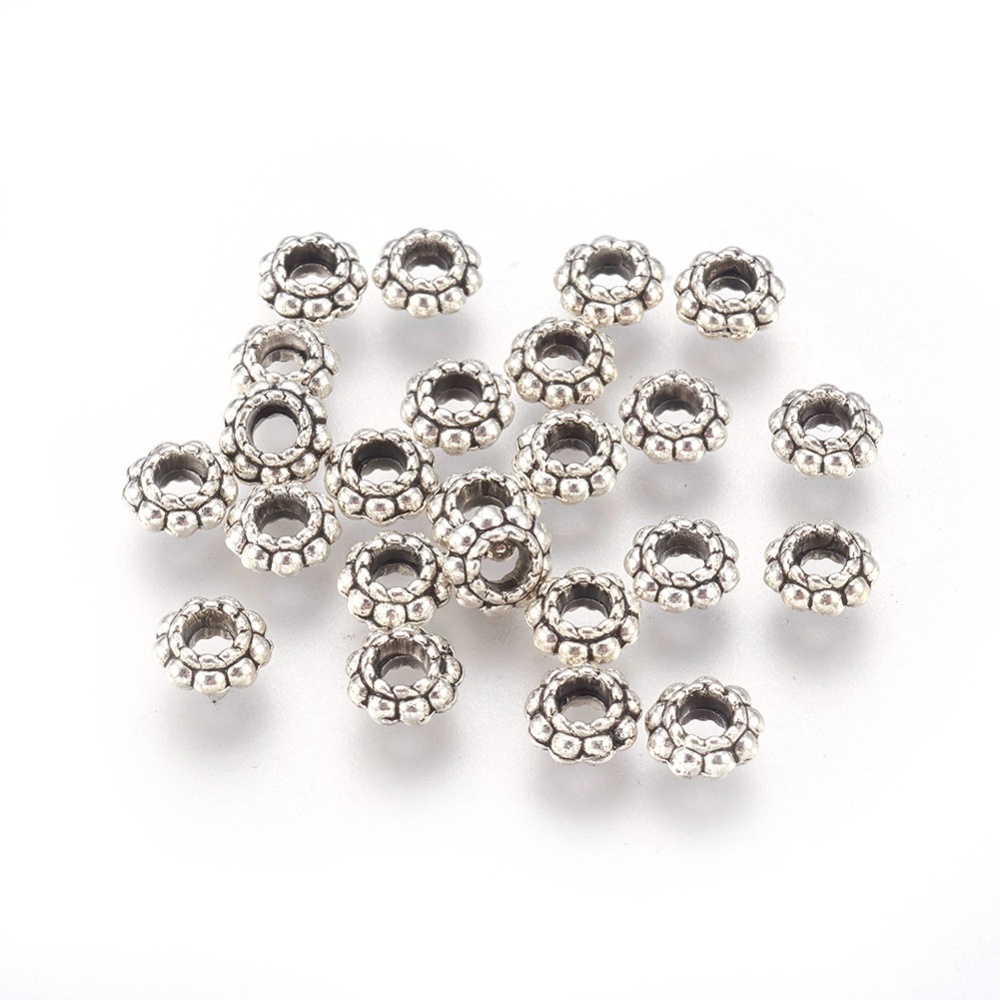Distantier argintiu antichizat cu bobite, 6x3mm, orificiu 2.5mm
