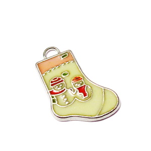 Pandantiv metalic, emailat, cizmulita crem cu roz si rosu, 26x15x2mm