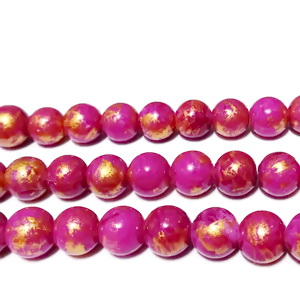 Jad colorat fucsia si auriu, 8mm