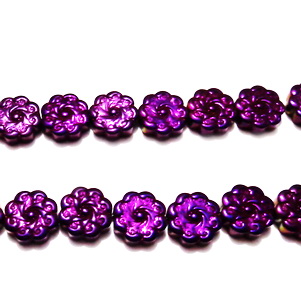 Hematite nemagnetice, electroplacate, violet , cu imprimeu floare, 10x3.5mm