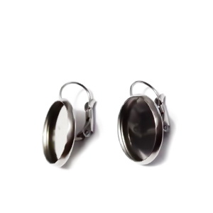 Tortite cercei, cu clema, otel inoxidabil 304, 22x16mm, pt.cabochon 14mm 2 buc