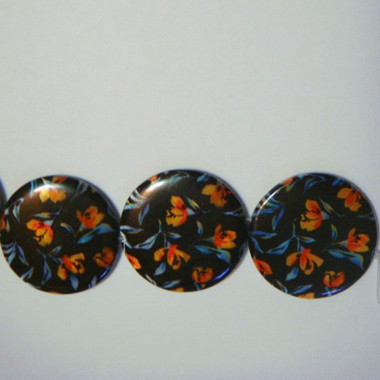 Perle sidef decorate cu flori, 30 mm