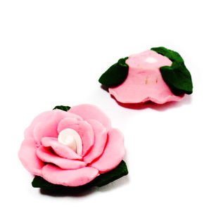 Cabochon portelan, floare roz, 26~27x24~25x12~14mm