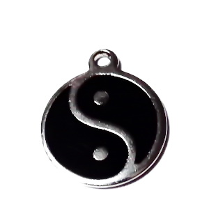 Pandantiv otel inoxidabil 304, emailat, YIN si YANG, 14x1.5mm