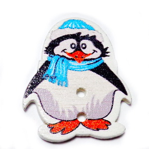 Nasturi lemn, pinguin cu fular bleu, 29x25x2.5mm