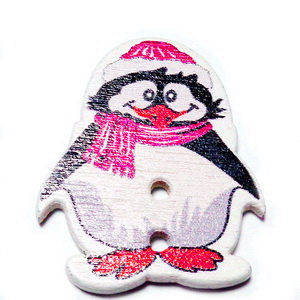 Nasturi lemn, pinguin cu fular fucsia, 29x25x2.5mm