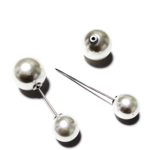 Ace brosa, argintiu inchis, 46x1.2mm, perle plastic crem de 10mm si 14mm