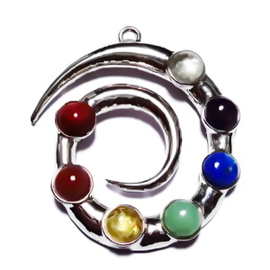 Pandantiv chakra, argintiu inchis cu cabochoane 8mm, spirala 58x52mm 1 buc