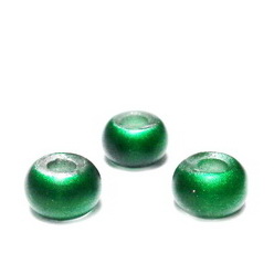 Margele sticla tip Pandora, verzi, mate, 10~11x7.5~8mm