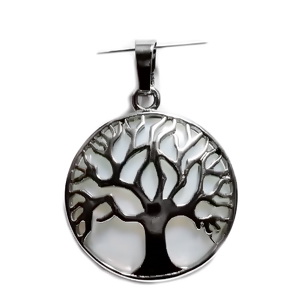 Pandantiv metalic, argintiu inchis, copacul vietii, cu cabochon opal, 31x27x8mm