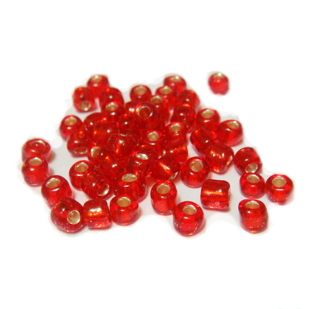 Margele nisip, rosii, cu interior argintiu, 4mm 20 g