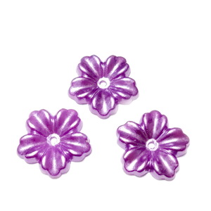 Floare cu 5 petale, plastic ABS, imitatie perle plastic, violet, 12x13x1.5mm
