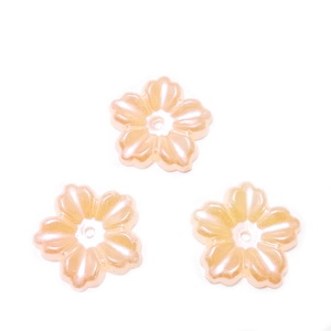 Floare cu 5 petale, plastic ABS, imitatie perle plastic, roz-somon, 12x13x1.5mm 1 buc