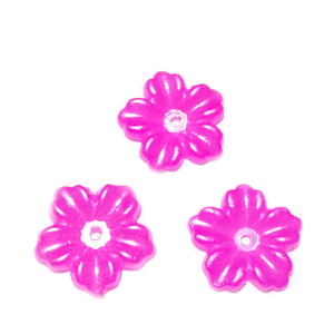 Floare cu 5 petale, plastic ABS, imitatie perle plastic, fucsia, 12x13x1.5mm