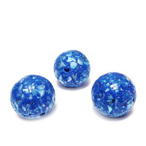 Margele polymer, prelucrate manual, albastru cobalt cu insertii sidef multicolor, 11-12mm