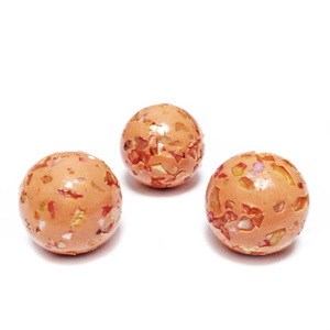 Margele polymer, prelucrate manual, maro deschis cu insertii sidef multicolor, 11-12mm 1 buc
