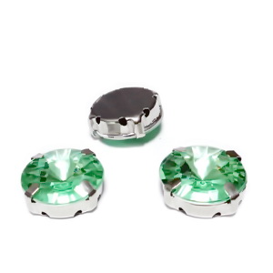 Margele montee rhinestone, plastic, rotunde, verde-deschis, 14x6.5mm