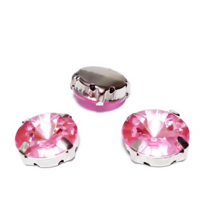 Margele montee rhinestone, plastic, rotunde, roz, 14x6.5mm