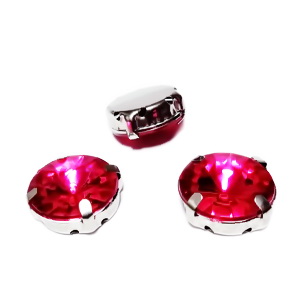 Margele montee rhinestone, plastic, rotunde, fucsia, 14x6.5mm