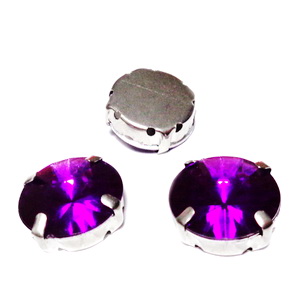 Margele montee rhinestone, plastic, rotunde, violet, 16x8mm