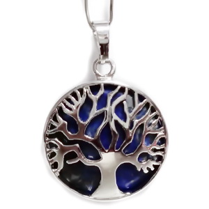 Pandantiv metalic, argintiu inchis, copacul vietii, cu cabochon Lapis Lazuli, 31x27x8mm 1 buc