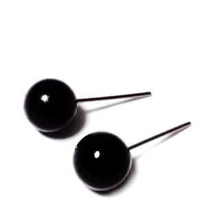 Cercei perla plastic ABS negru, 8mm, tija inox de 10x0.6mm