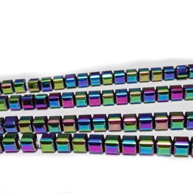 Hematite nemagnetice, placate multicolor, cubice cu muchiile tesite, 4x4x4mm 1 buc