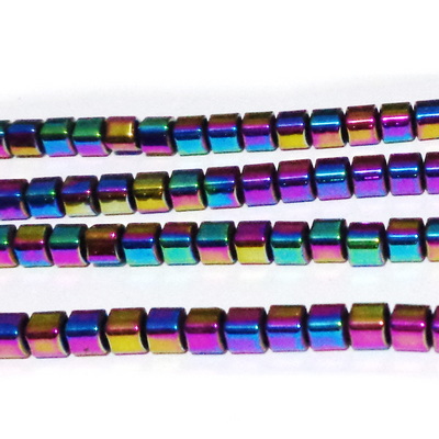 Hematite nemagnetice, placate multicolor, cubice cu muchiile tesite, 4x4x4mm