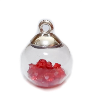 Glob sticla cu accesoriu plastic auriu si rhinestone rosu in interior, 21x15.5~16mm 1 buc
