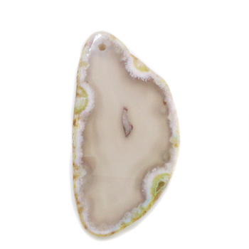 Pandantiv agata, nugget, alb cu galben , 59x32x5mm 1 buc