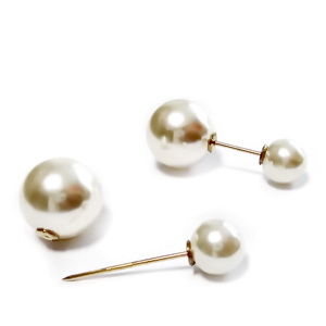 Ace brosa, aurii, 55x1.2mm, perle plastic crem de 10mm si 14mm