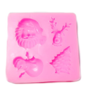 Forma modelaj din silicon roz, 4 forme pt. Craciun, 7x7x1.5cm