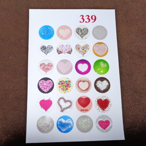 Sticker hartie pt. cabochon 18mm, 24 desene inimioare