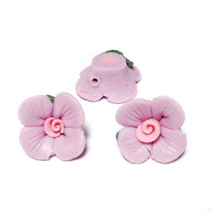 Margele portelan, mov cu roz, floare 14~14.5x13~14x7~8mm
