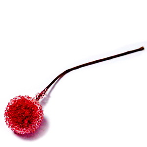 Ornament brad rosu cu aspect de gheata, 12mm+codita sarma de 5cm 1 buc