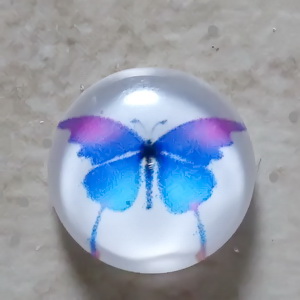 Cabochon sticla 14mm, fluturas albastru cu roz
