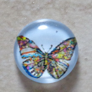 Cabochon sticla 14mm, fluturas multicolor