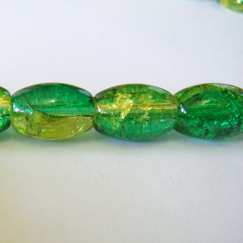 Margele sticla crackle ovale verzi 10x14 mm