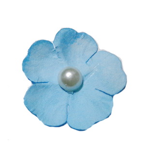 Floare hartie bleu cu perla alba, 40mm 1 buc