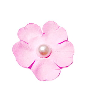 Floare hartie bleu roz cu perla alba, 40mm